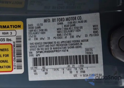 2023 Ford Bronco Sport Big Bend из США, поврежденный, VIN 3FMCR9B66PRD11074